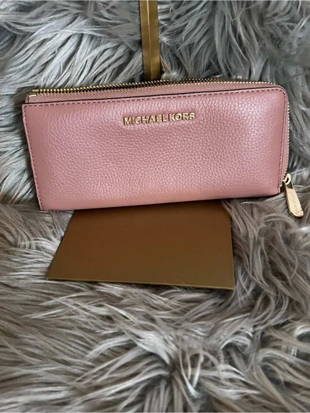 Michael Kors Rose Pink Pebbled Leather Zip Wallet with Gold Hardware
